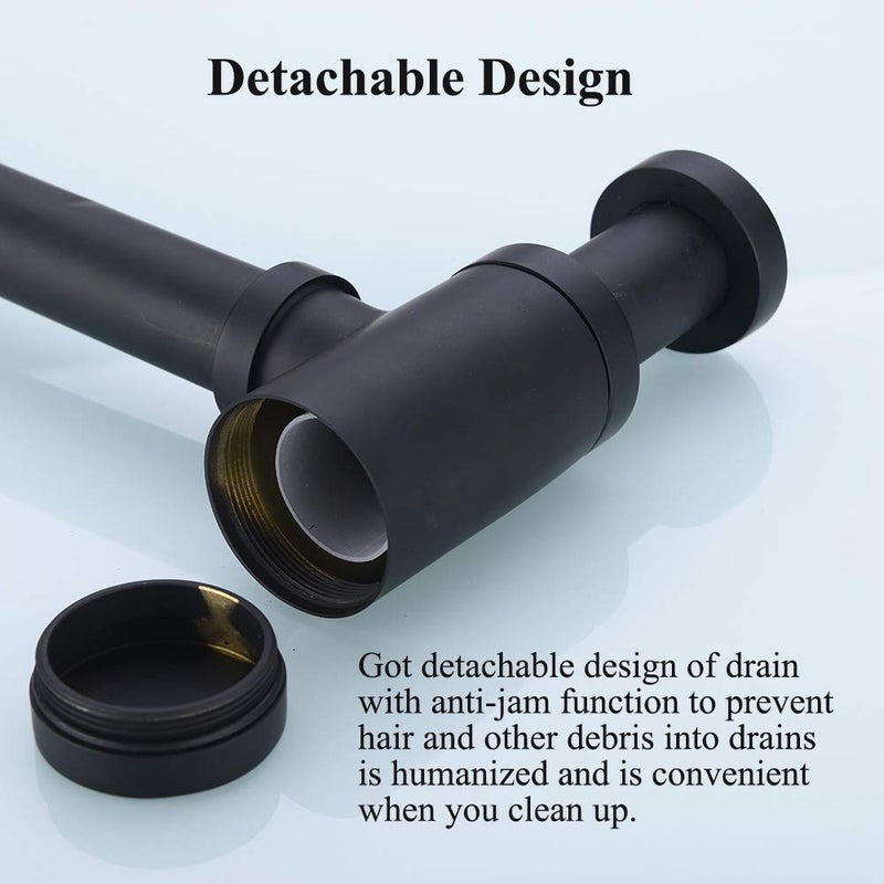 Nicmondo Bottle Trap Brass, Nicmondo 1 1/4 Round Bottle P-Trap Decorative Lavatory Basin Sink Waste Traps Drain Tube Kit Adjustable Height, Matt Black - Image 5